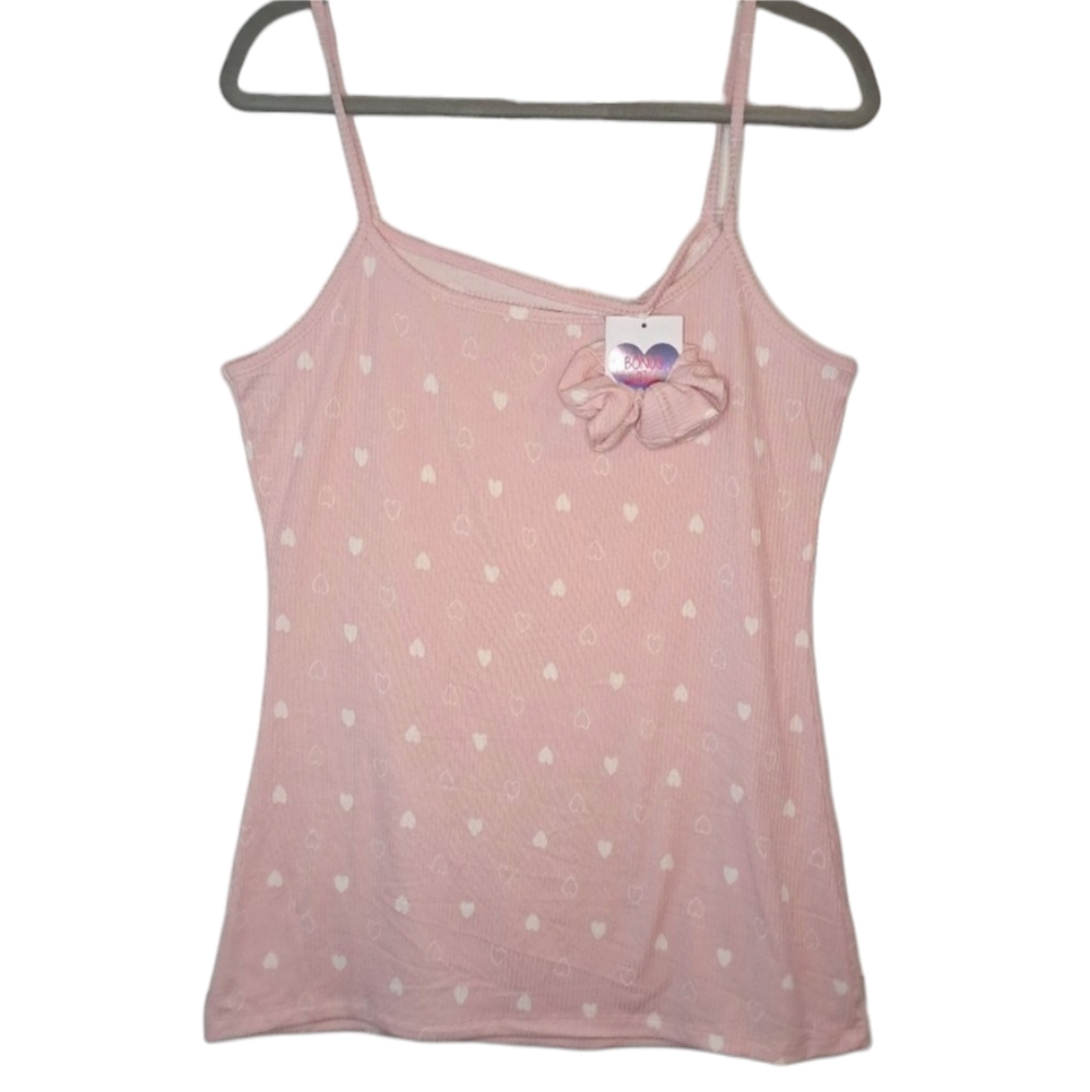 NEW This Weekend Pink White Hearts Tank With Scrunchie Plus Size 1X
